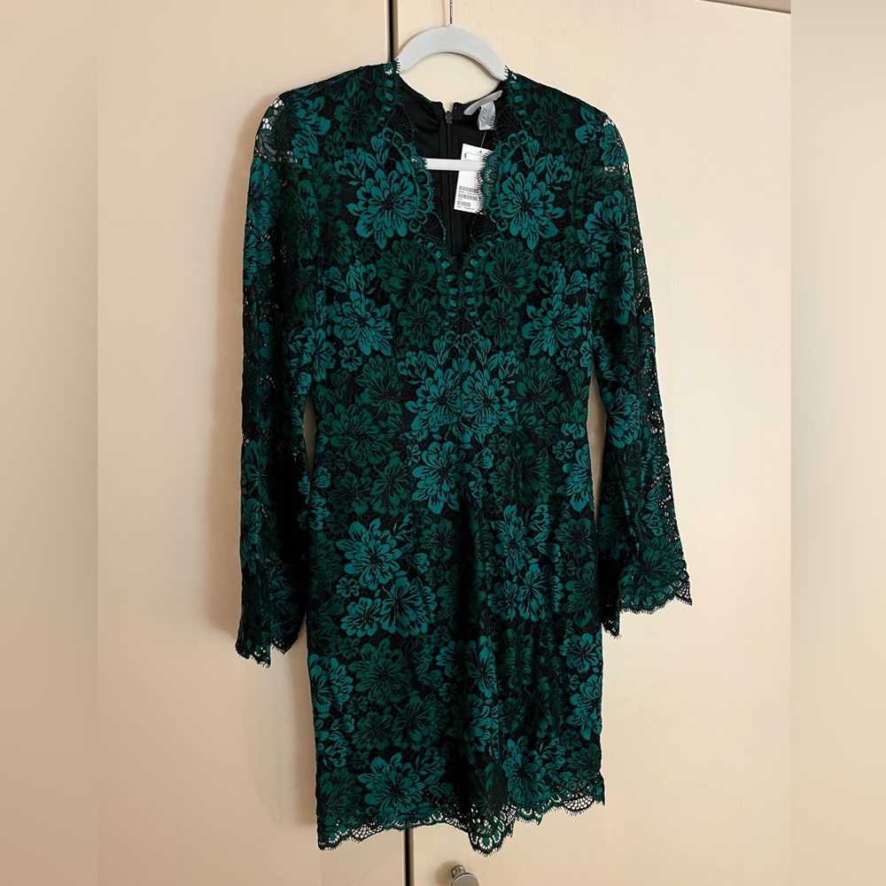 H&M Black and Green Floral Lace Dress